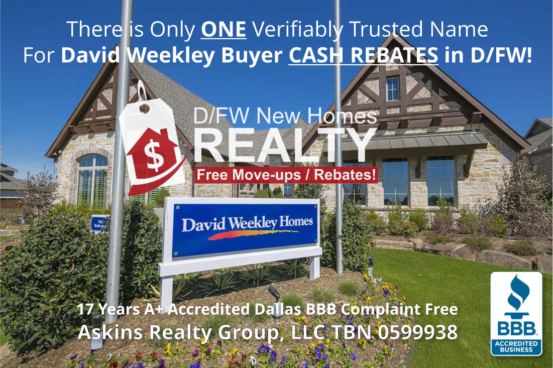 3% New Home Buyer Cash Rebates on David Weekley Homes DFW